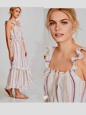 Misa Los Angeles Idonia Cream Multi Stripe Midi Dress Large